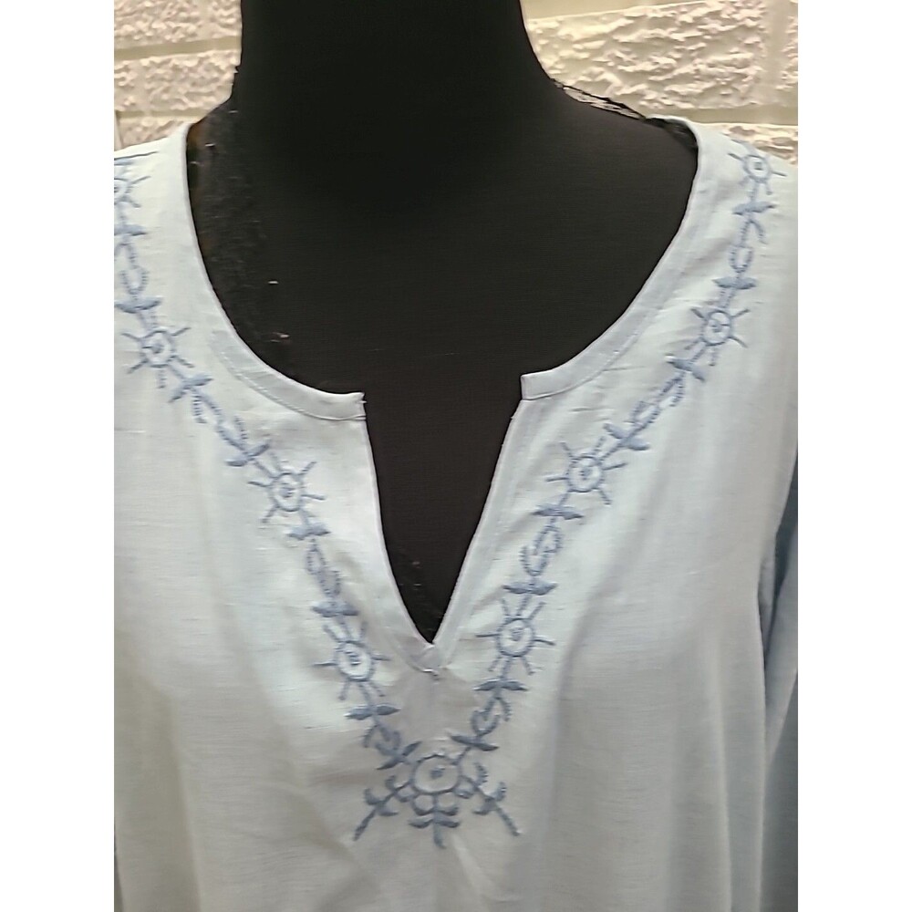BLAIR Women's Blue Chambray Shirt Embroidered 3x Light Boho Pheasant Lovely - Picture 2 of 9